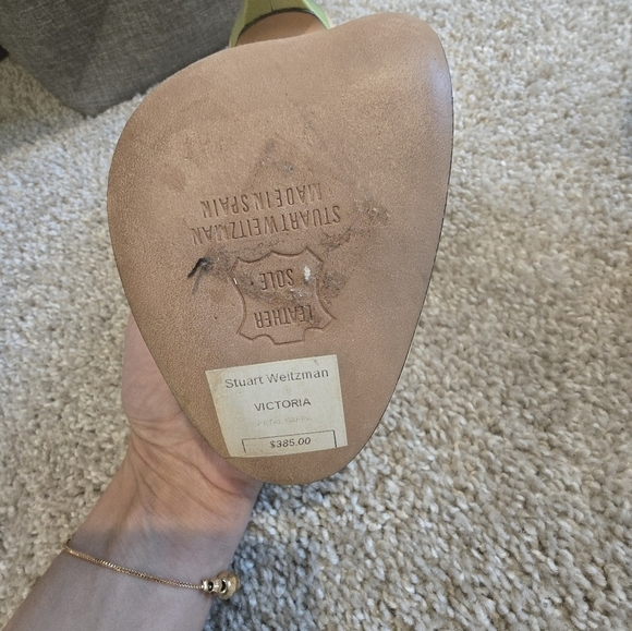 Stuart Weitzman Women's Peach Peep-Toe Heels- Nude & Lime - Picture 6 of 11